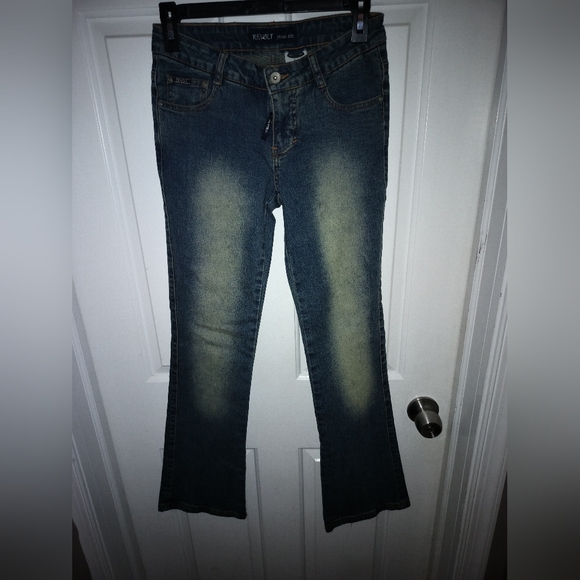 Vintage REVOLT Jeans Co. Women's Flare Blue FLARE Denim Sz 3/4 - Picture 5 of 7